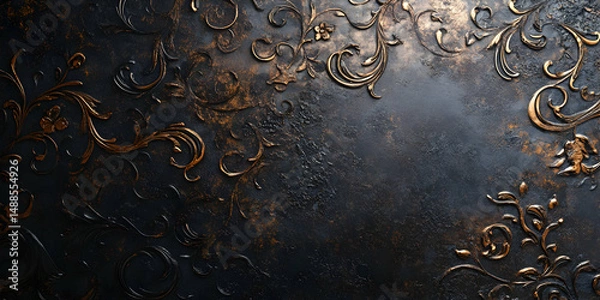 Fototapeta Elegant Dark Floral Texture with Ornate Patterns and Details