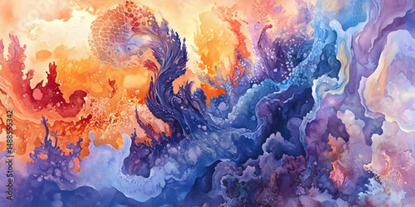Fototapeta Vibrant Abstract Painting with Swirling Colors and Textures