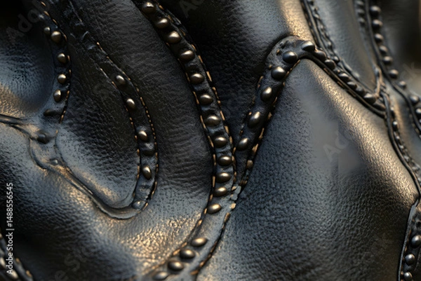 Fototapeta Close-Up of Textured Black Leather with Unique Stitching Patterns