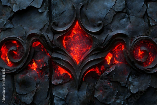 Fototapeta Abstract Dark Texture with Glowing Lava and Ornate Design Elements