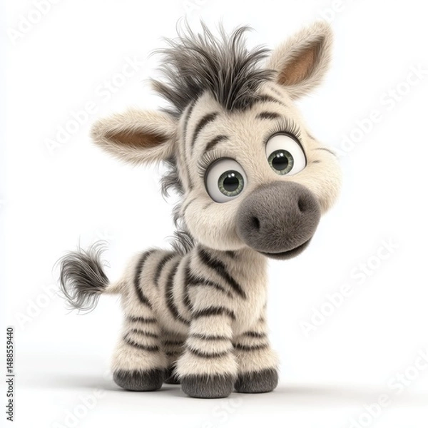 Obraz Cute zebra foal cartoon with fluffy fur and wide eyes looking curious
