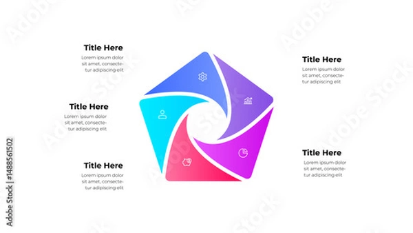 Fototapeta Infographic pentagonal layout with modern section icons, ideal for presentations, data visualization, or business concepts. Designed with vibrant gradients for an engaging appearance