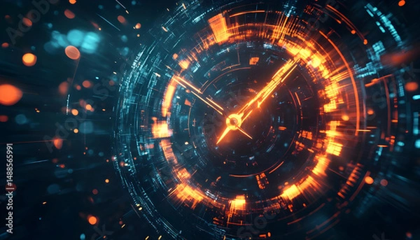 Fototapeta digital glass thunderbolt or explosion effect inside a futuristic clock face