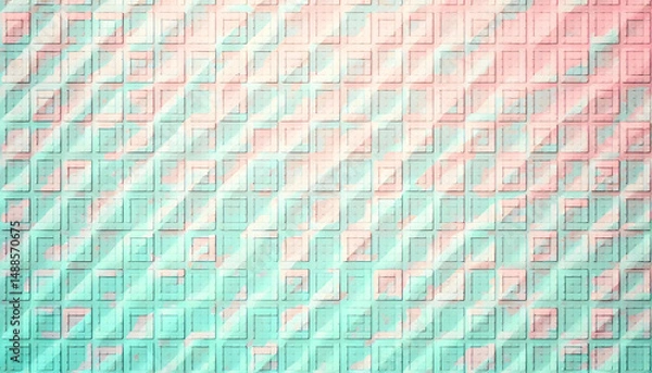 Obraz Colorful retro mosaic background with pixel-style square tiles in pastel pink, mint green, and faded blue