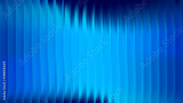 Fototapeta Blue ribbed glass with 3D background effect creates abstract line pattern. Gradient texture and light reflections form a holographic window render. Prism blur and striped overlay transparent design.