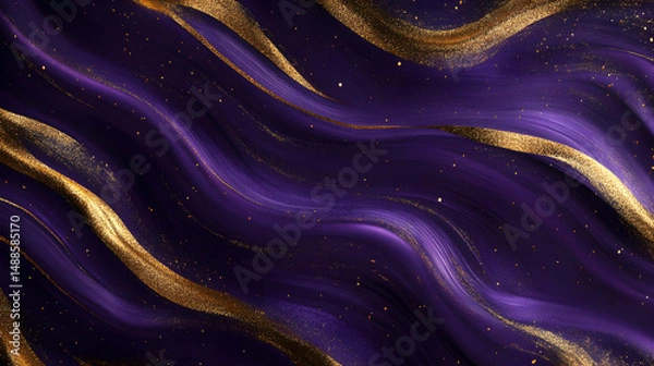 Fototapeta Elegant Purple and Gold Abstract Waves Background for Design Use