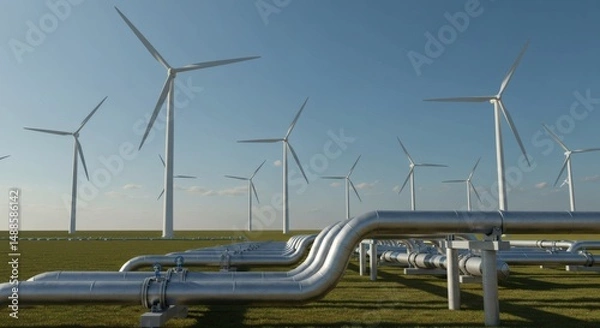 Obraz Wind Turbines and Pipelines: A Modern Energy Landscape
