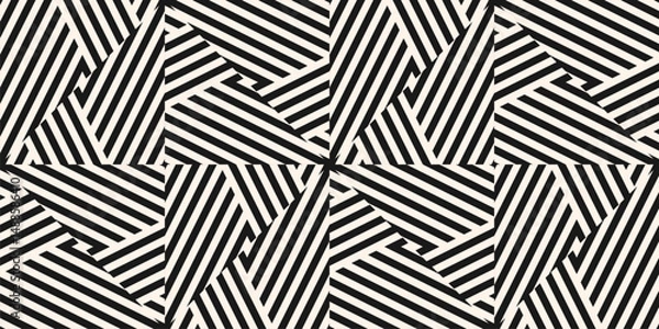 Fototapeta Abstract geometric seamless pattern with diagonal stripes, lines. Vector black and white creative psychedelic design. Monochrome optical art texture. Retro fashion background, repeat tiles. Geo design
