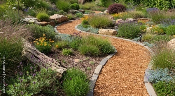 Obraz Serene Garden Path: A Meandering Walk Through a Lush Landscape