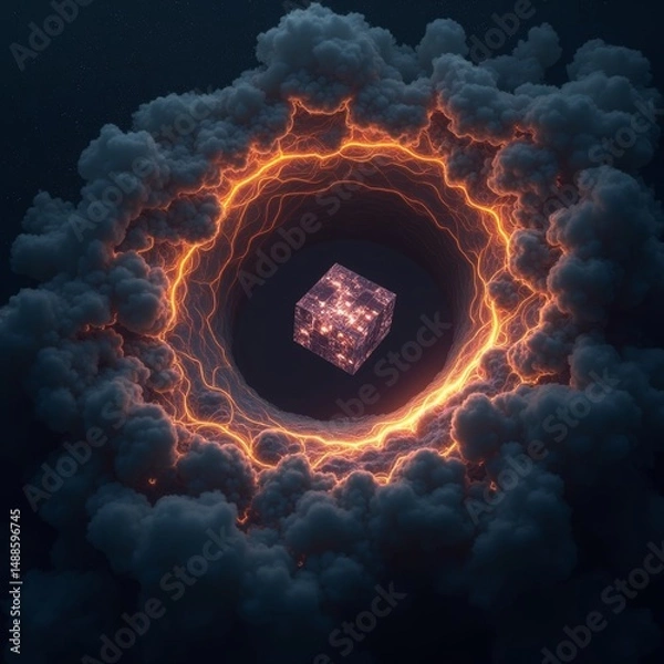 Obraz Glowing Cube in Cloud Ring
