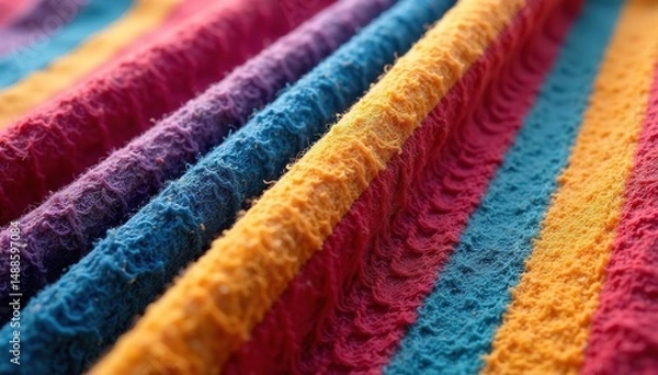Obraz Striped fabric swatch close-up showing texture, fabric, craft
