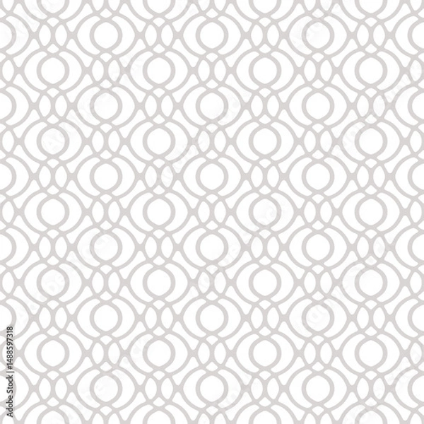 Fototapeta Abstract geometric ornamental seamless pattern in oriental style. Elegant gray and white vector ornament texture with curved lines, grid, net, lattice. Subtle intricate background. Repeating design