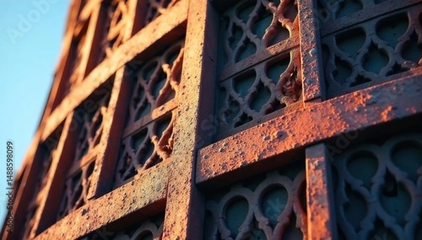 Obraz Close-up of cooling tower latticework and vents, machinery, macro, infrastructure