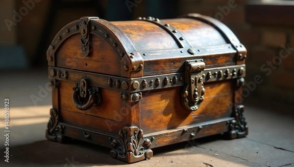 Obraz Ornate, aged wooden casket, tarnished hardware, past, hardware, heritage