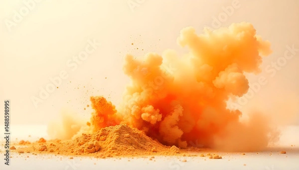 Obraz Realistic dust explosion effect with scattered dirt particles and fine powder cloud, isolated on a transparent background