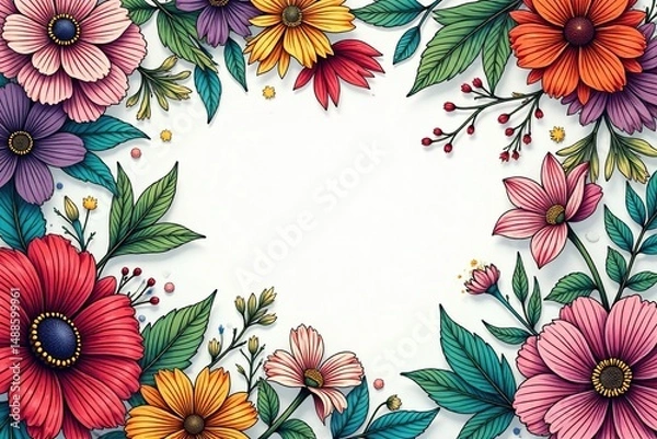 Fototapeta Intricate line art floral design, continuous print, art, surface