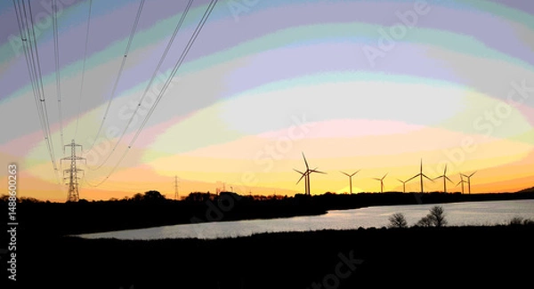 Obraz Sunset wind turbines