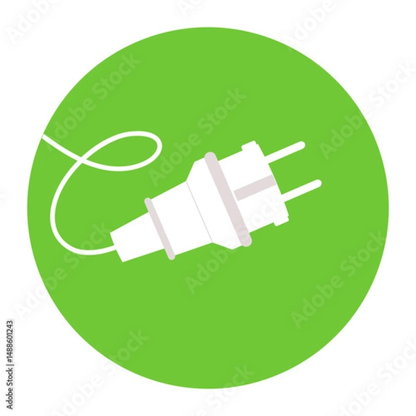 Obraz Classic electric plug icon on green background for energy, technology, power supply, or eco friendly interface design. Vector illustration in simple style on white isolated background.