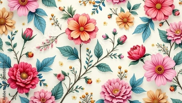 Obraz Intricate floral design, repeating seamlessly in soft pastels , bloom, romantic, delicate