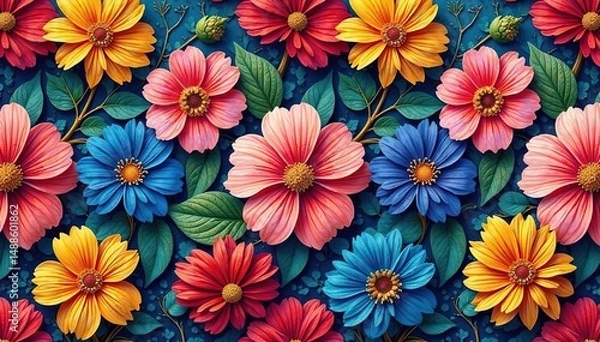 Fototapeta Intricate floral motif forming a continuous seamless textile print , swirl, wallpaper, retro