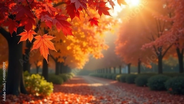 Obraz Falling autumn leaves, vibrant orange and red foliage, foliage, earth
