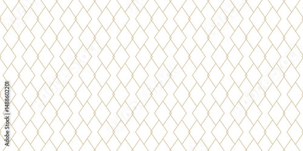 Fototapeta Golden vector geometric lines texture. Luxury minimalist seamless pattern with diamonds, outline rhombuses, linear grid. Minimal abstract gold and white ornament. Art deco style. Trending background
