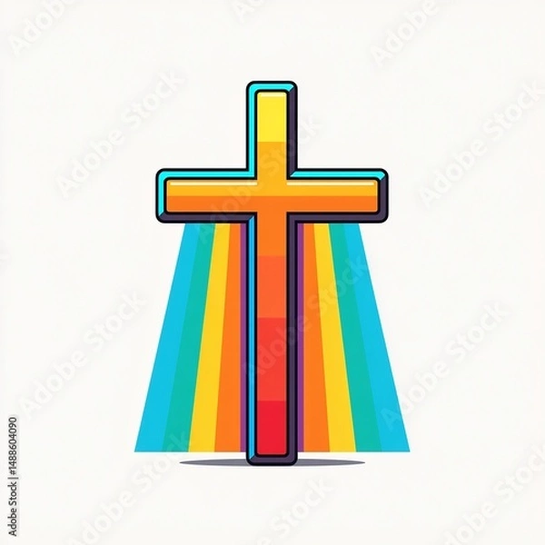 Fototapeta Cross with Rainbow Behind