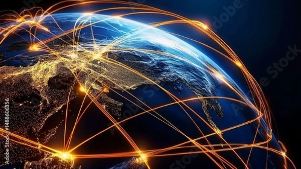 Obraz Communication Networks Visualized on a Artistic Globe