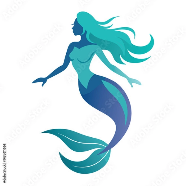 Obraz Elegant mermaid silhouette illustration in shades of blue perfect for branding and decorative designs