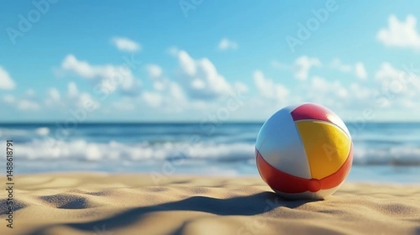 Fototapeta Beach ball on sandy shore