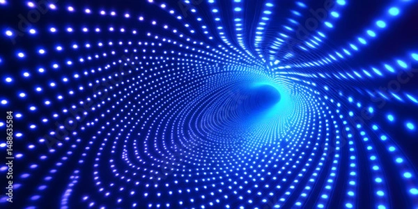 Fototapeta Abstract Blue Light Wave Tunnel Pattern with Dots and Light Effects