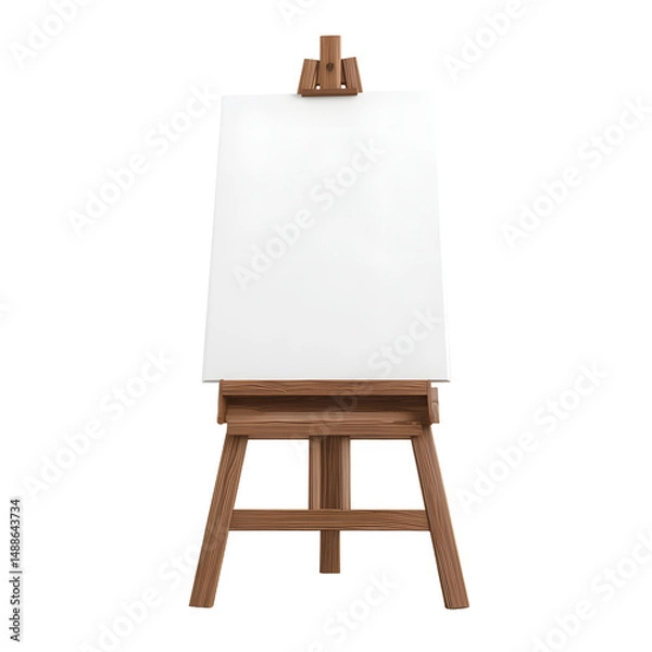 Fototapeta A wooden easel with a blank white s is ready for an artist to begin painting a masterpiece in a studio or classroom, inspi creativity and imagination.