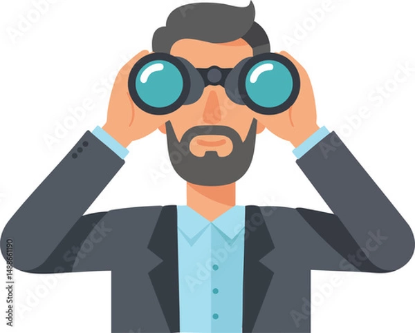 Fototapeta Man with binoculars looking forward in flat style vector illustration 