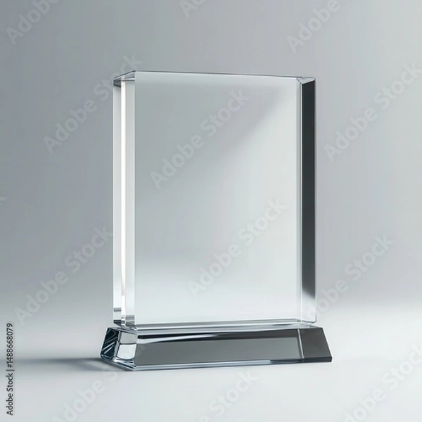 Fototapeta Empty acrylic award design mockup, blank glass trophy mockup, Template for a transparent crystal prize plate.
