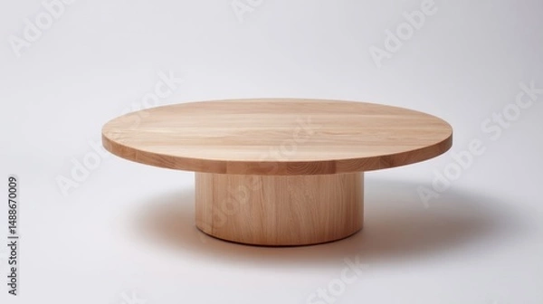 Fototapeta Round light wood coffee table with thick cylindrical base