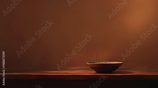 Fototapeta Simple bowl on wooden surface with dark brown background in diffused light.