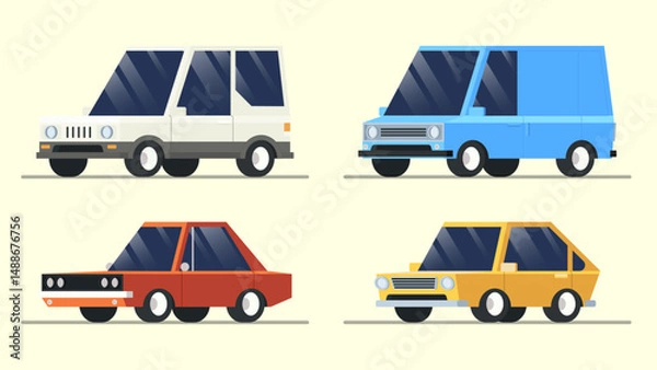 Fototapeta Flat Design Car Collection Side View