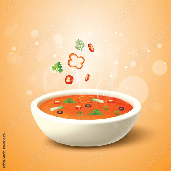 Obraz Soup, Gravy with bowl vector Background