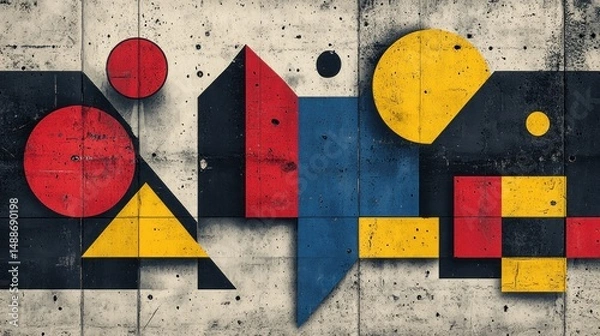 Fototapeta Abstract geometric shapes on a textured concrete wall