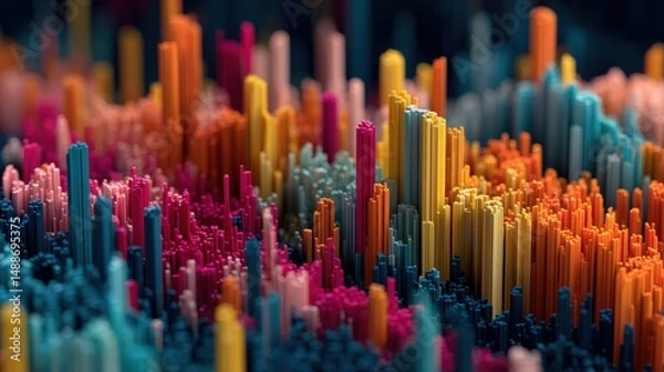 Fototapeta Abstract Colorful 3D Render of Vertical CylindersCreating a Dynamic Texture Ideal for Backgrounds or Designs