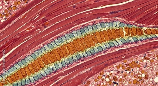 Fototapeta Microscopic View of Colorful Biological Tissue Structure with Intricate Cell Arrangement