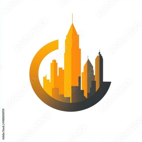 Obraz Urban skyline silhouette in vibrant gradient colors showcasing modern architecture