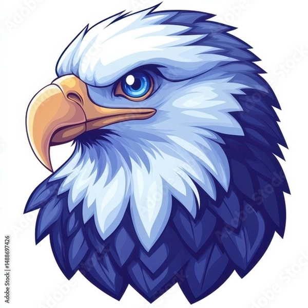 Obraz Majestic eagle head illustration showcasing detailed feathers and striking blue tones against a white background