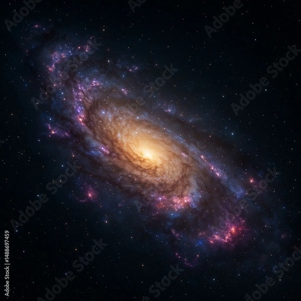 Fototapeta Galaksi Spiral Epik dengan Nebula Berwarna-warni dan Inti Bercahaya di Ruang Angkasa