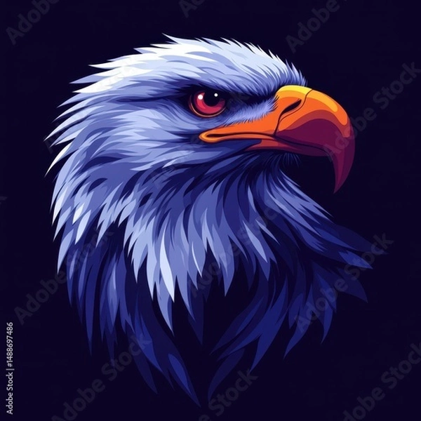 Obraz Bold eagle head illustration showcasing intricate feathers and intense gaze against a dark background, emphasizing strength and majesty