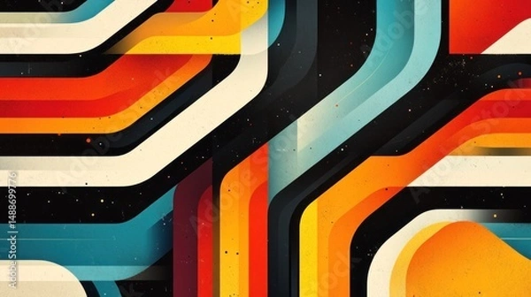 Fototapeta Abstract geometric shapes, vibrant colors, retro style