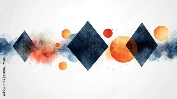 Fototapeta Abstract geometric shapes with watercolor washes