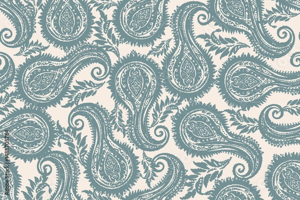 Obraz Vector damask seamless pattern background. Patchwork abstract Ikat floral embroidery.Ethnic oriental traditional. Aztec African boho paisley patterns. Design for texture, fabric, clothing, decoration 