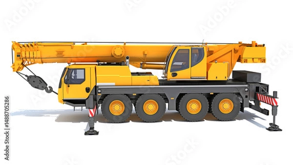Obraz Mobile Crane Construction Vehicle 3D rendering on white background