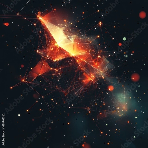 Fototapeta Abstract geometric structure with glowing lines and points